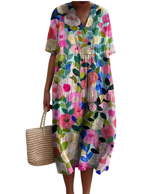 Robe florale avec protection du ventre