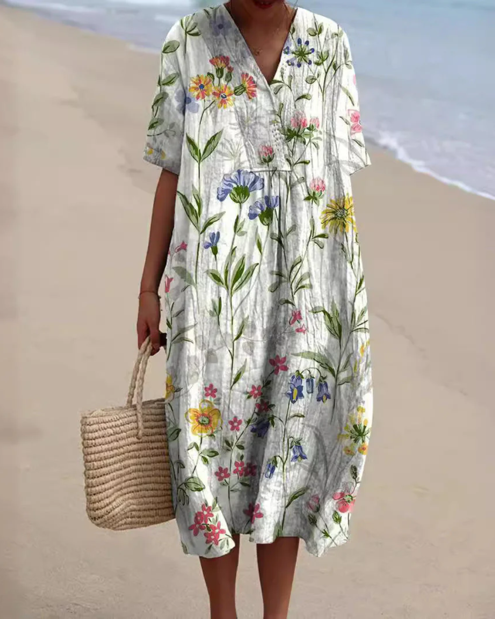 Robe florale avec protection du ventre