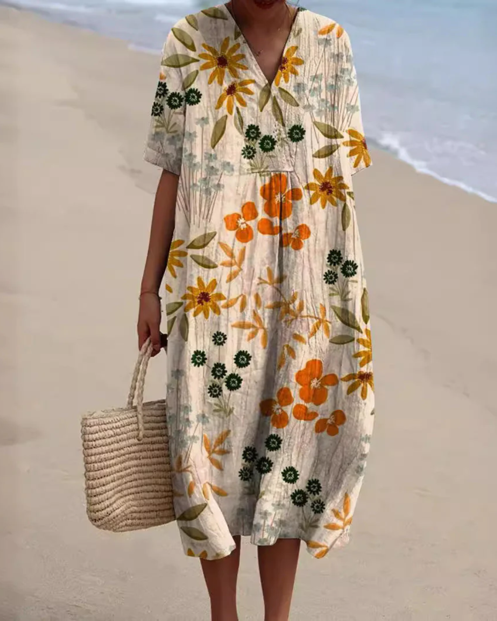Robe florale avec protection du ventre
