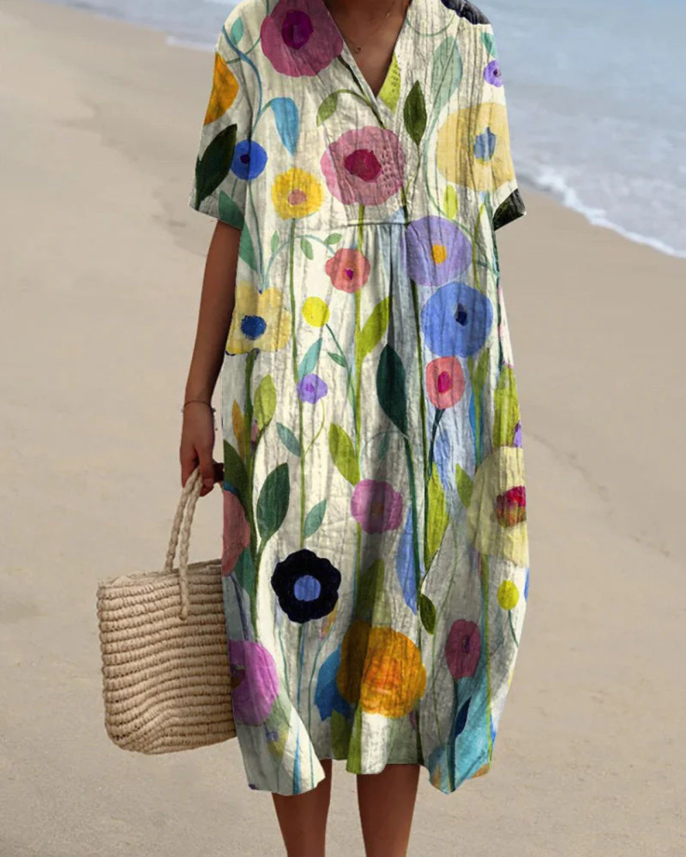 Robe florale avec protection du ventre