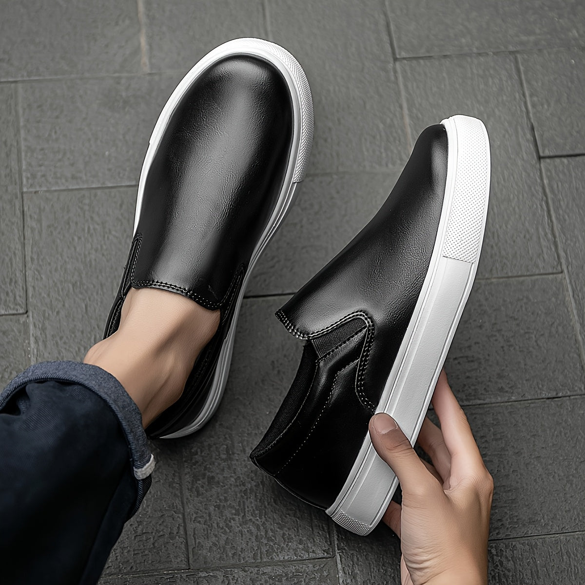 Chaussures décontractées en cuir à enfiler