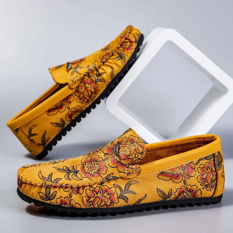 Mocassins en cuir à fleurs