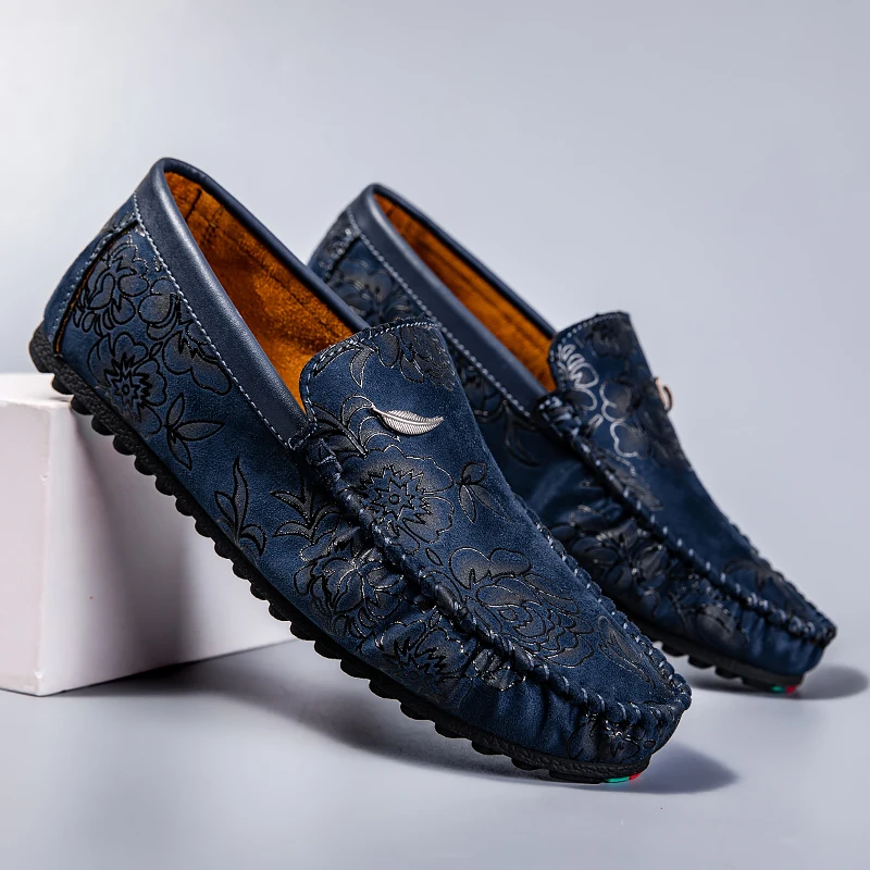 Mocassins en cuir à fleurs