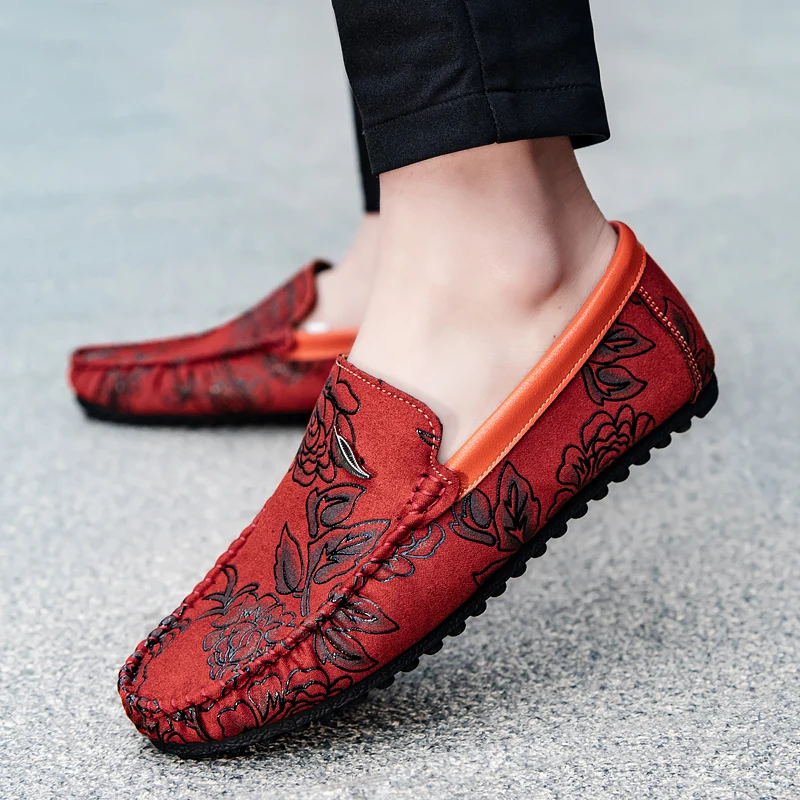 Mocassins en cuir à fleurs
