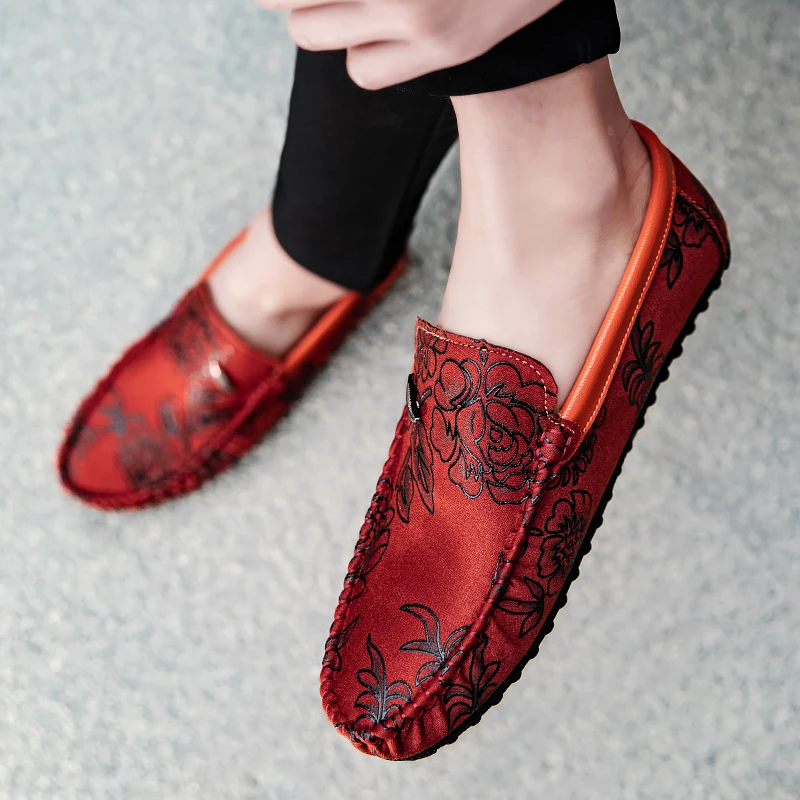 Mocassins en cuir à fleurs
