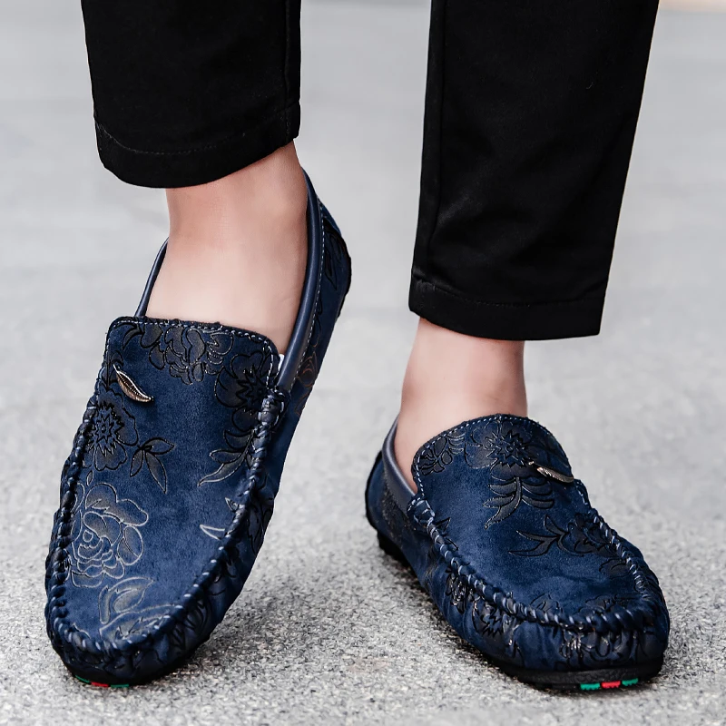 Mocassins en cuir à fleurs