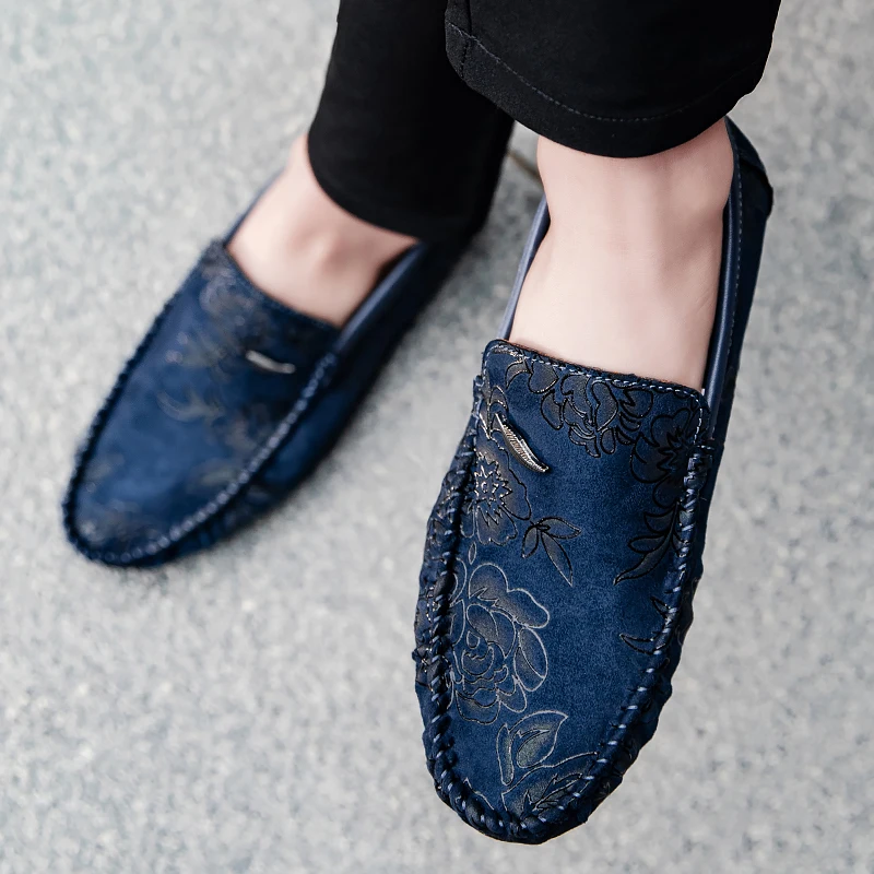 Mocassins en cuir à fleurs
