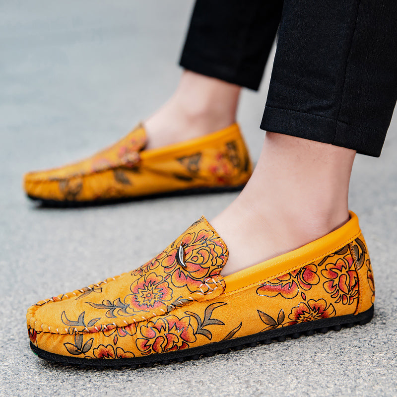 Mocassins en cuir à fleurs