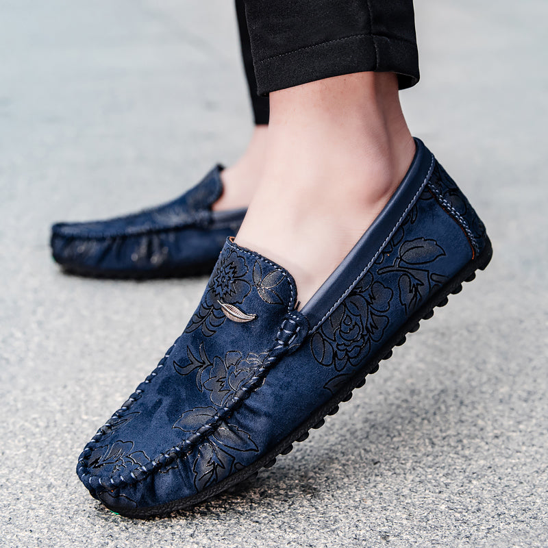 Mocassins en cuir à fleurs