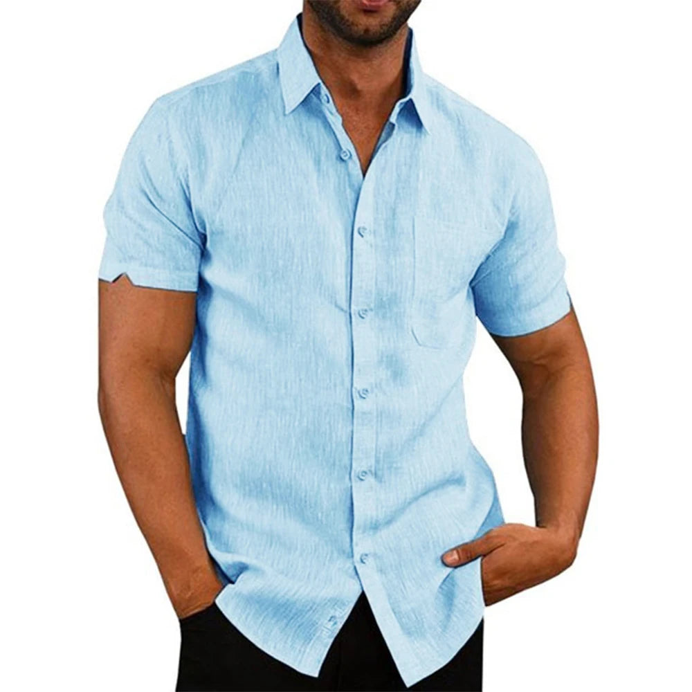 Chemise à manches courtes en coton et lin