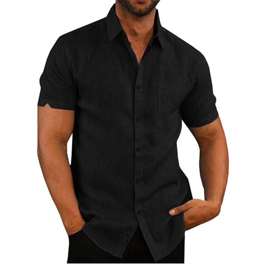 Chemise à manches courtes en coton et lin