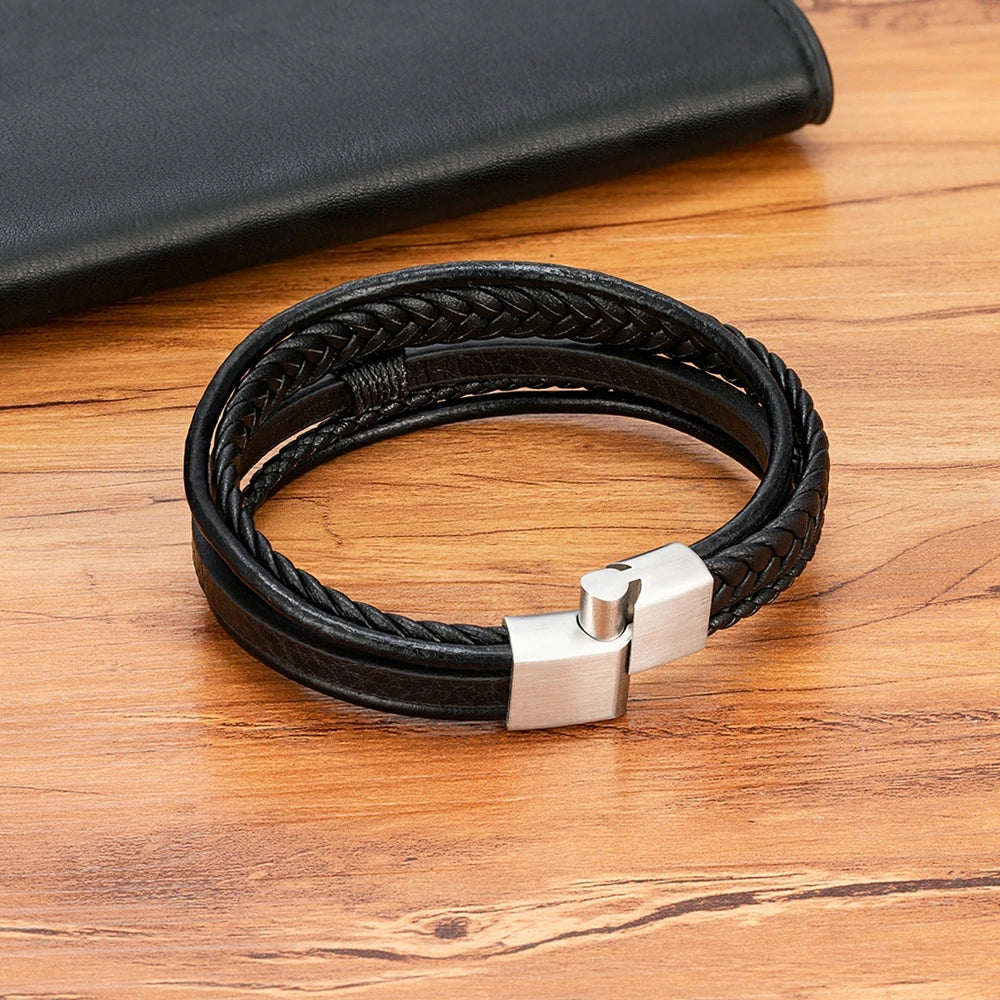 Bracelet homme en cuir tressé