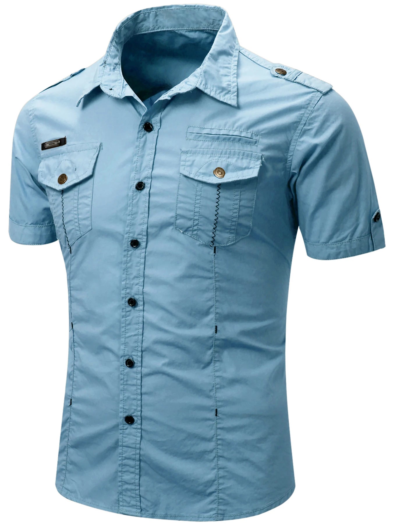 Chemise cargo en coton à manches courtes