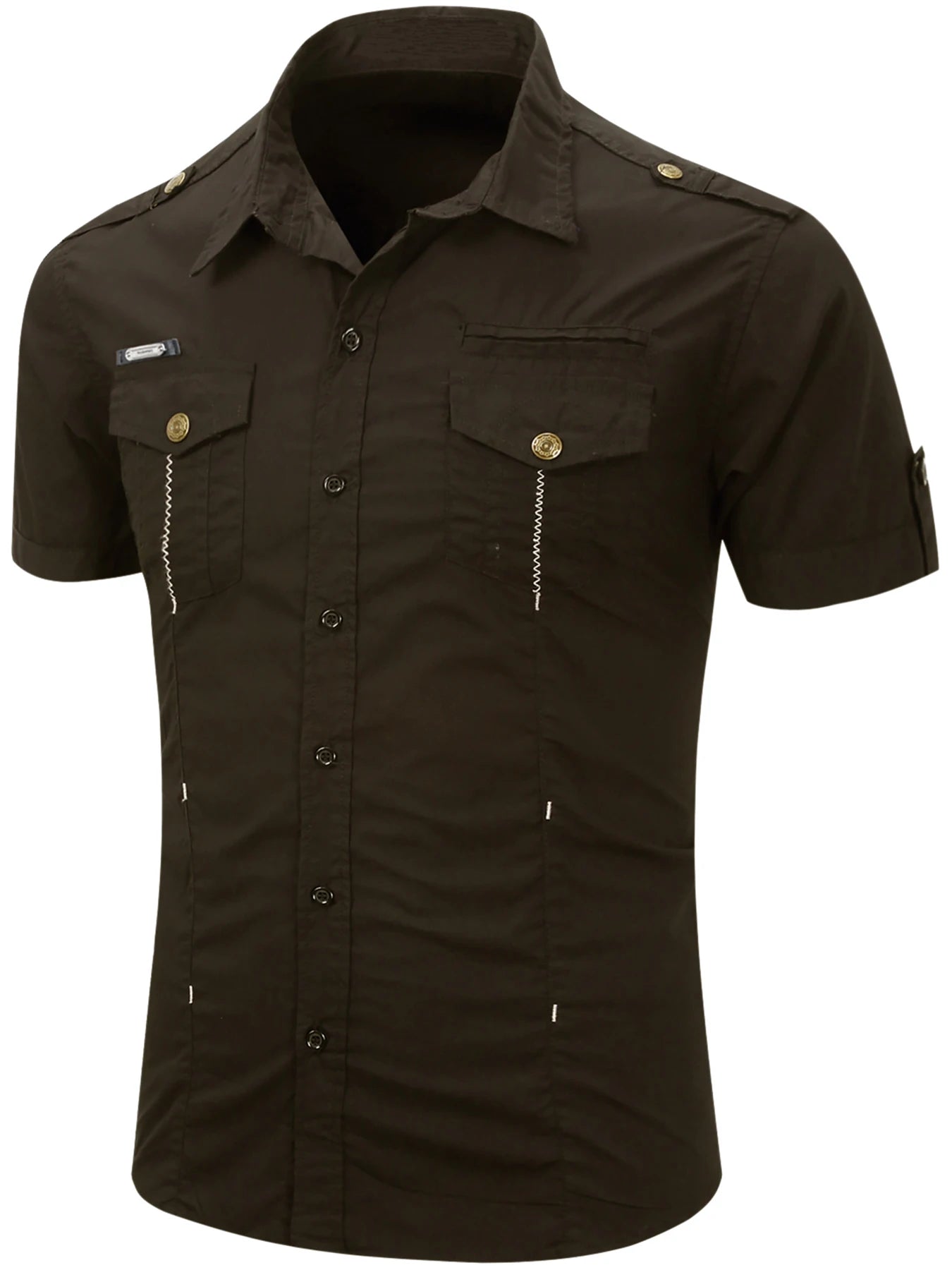 Chemise cargo en coton à manches courtes