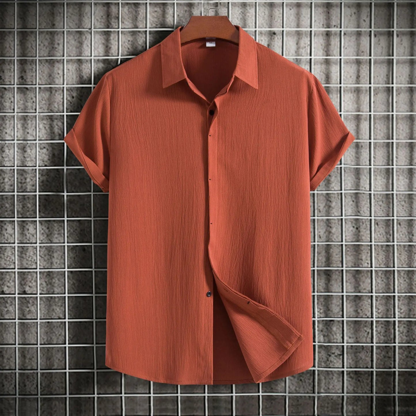 Chemise à manches courtes en coton et lin