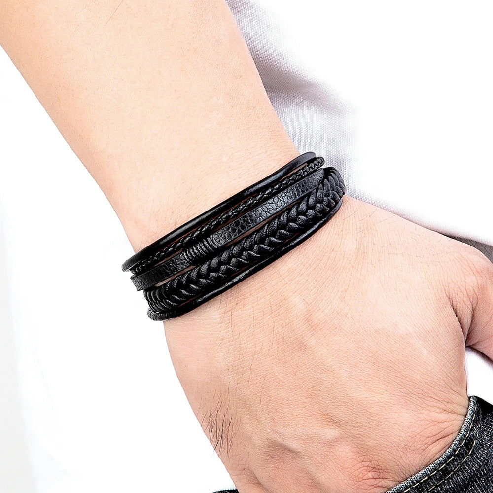 Bracelet homme en cuir tressé