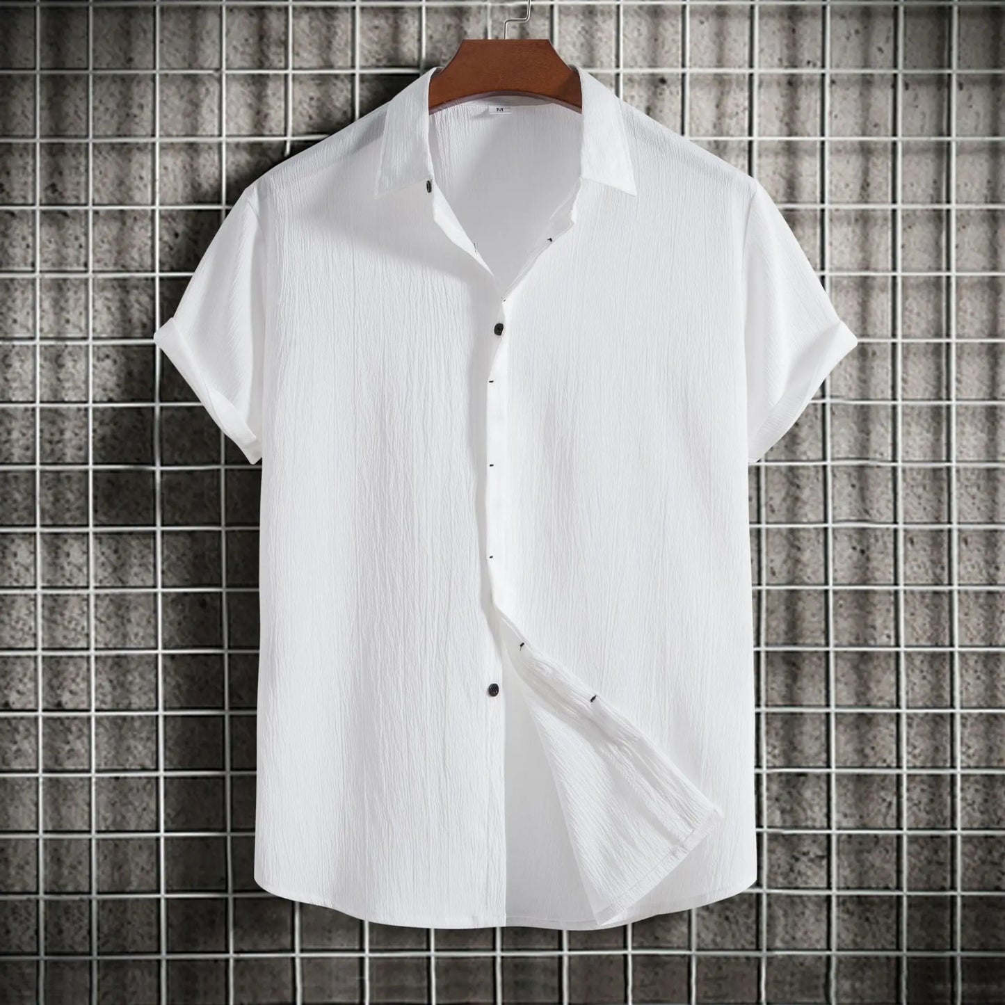 Chemise à manches courtes en coton et lin
