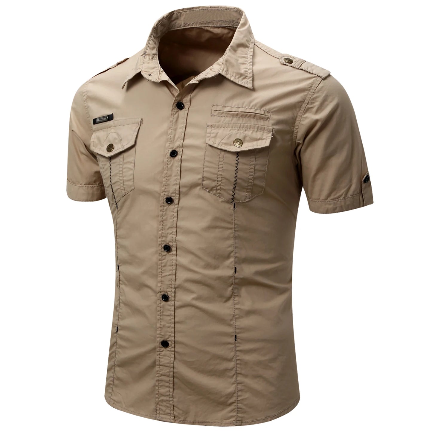Chemise cargo en coton à manches courtes