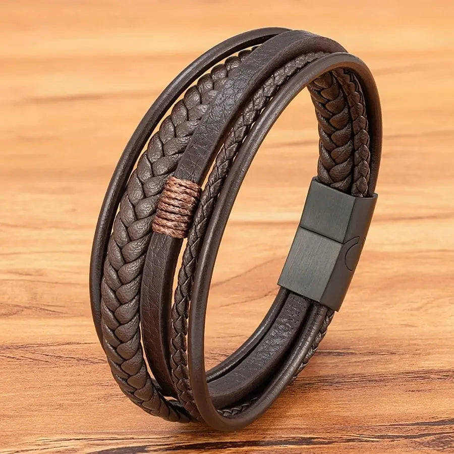 Bracelet homme en cuir tressé