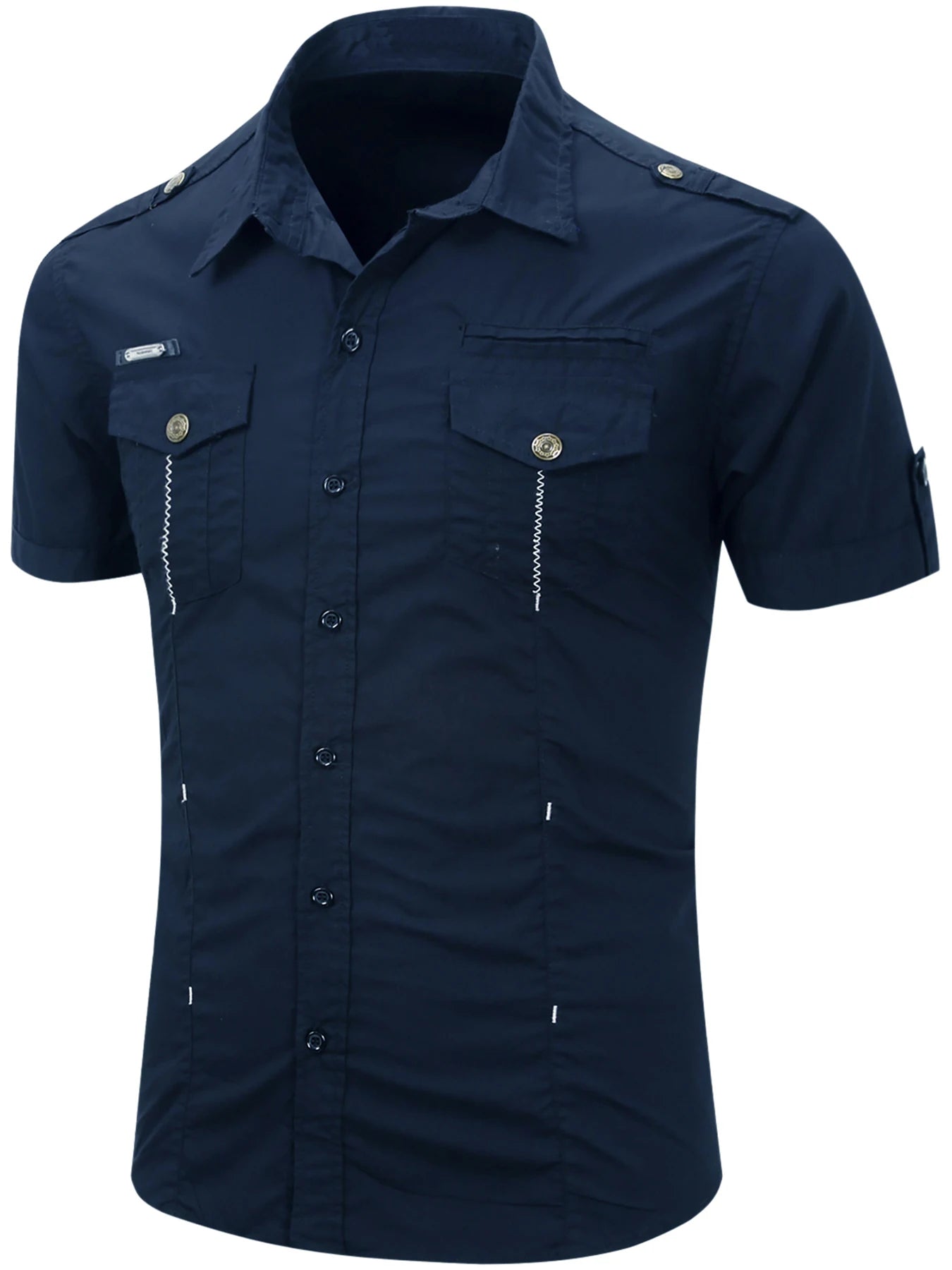 Chemise cargo en coton à manches courtes