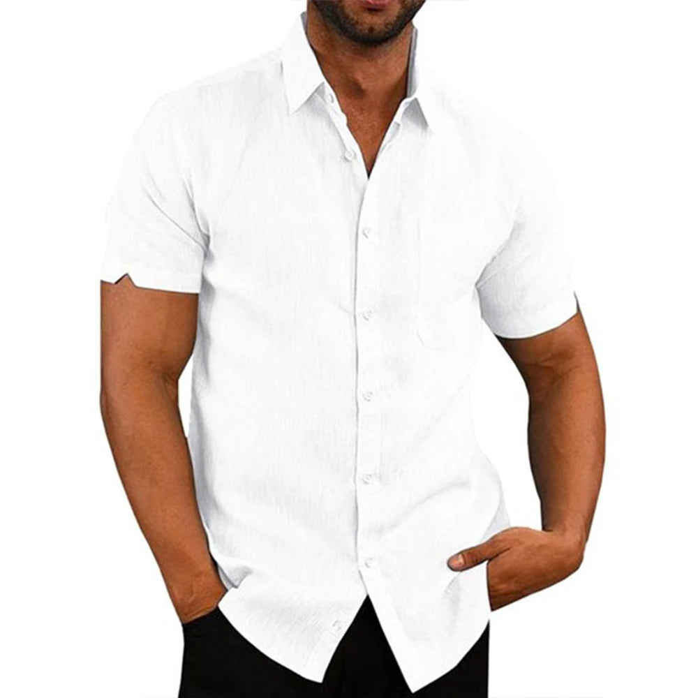 Chemise à manches courtes en coton et lin