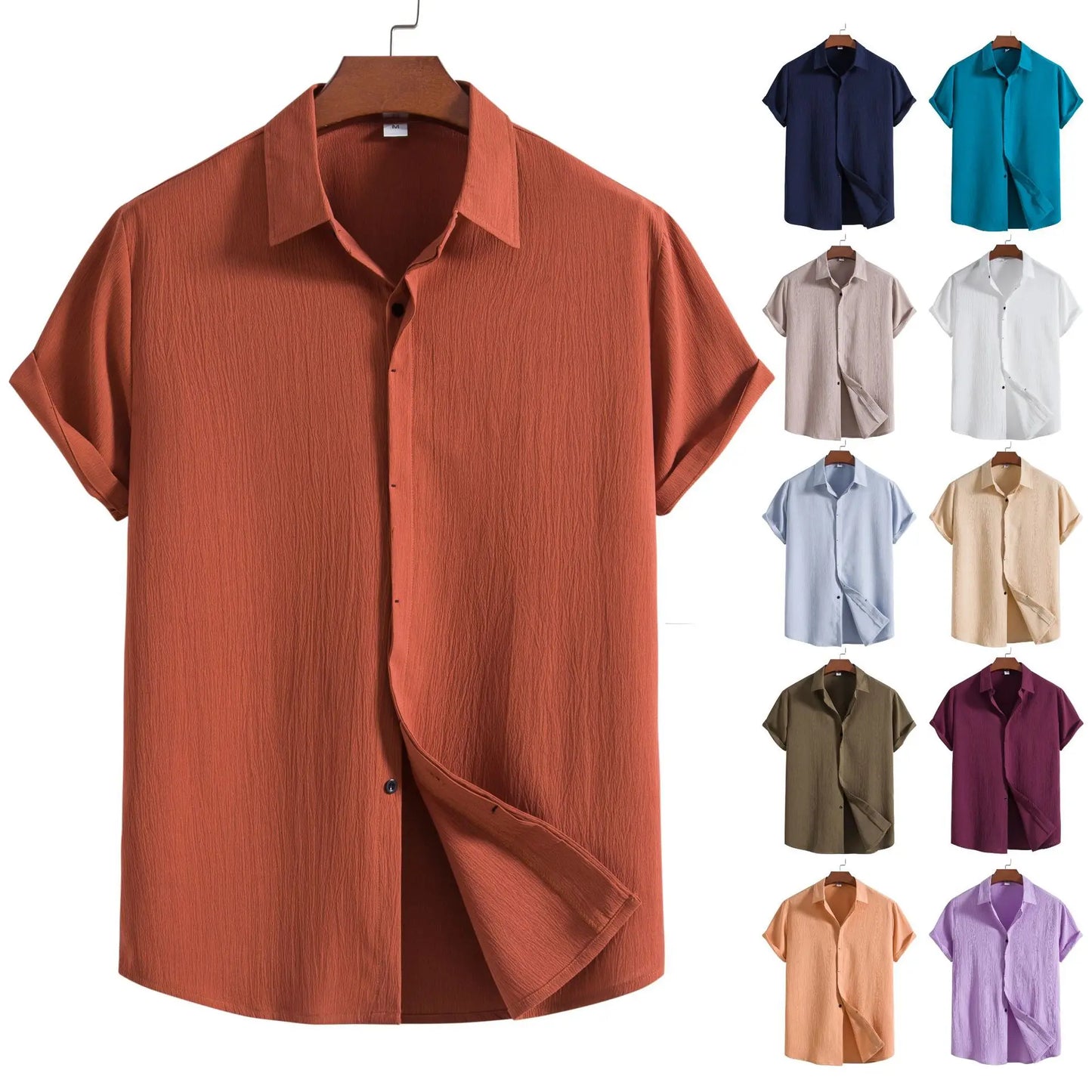 Chemise à manches courtes en coton et lin
