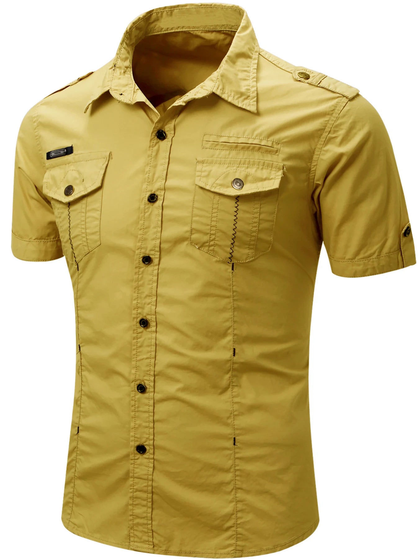 Chemise cargo en coton à manches courtes