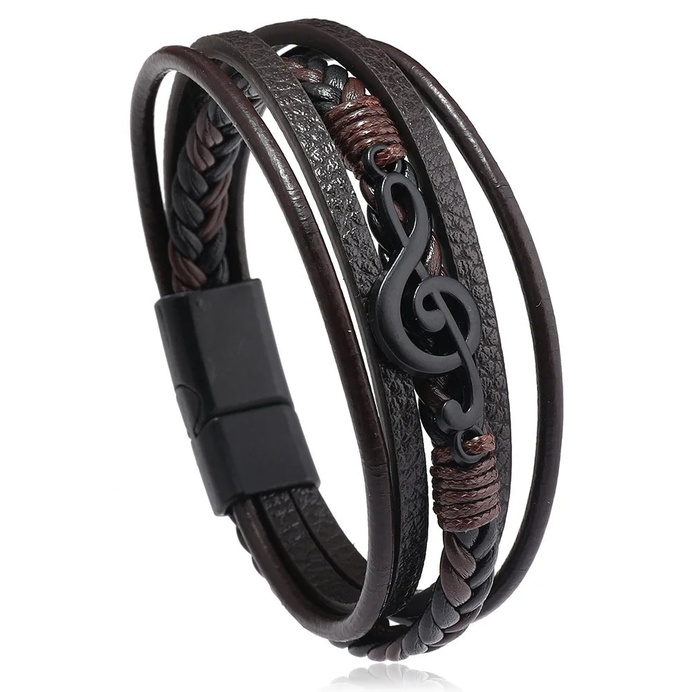 Symbole musical Bracelet en cuir pour homme
