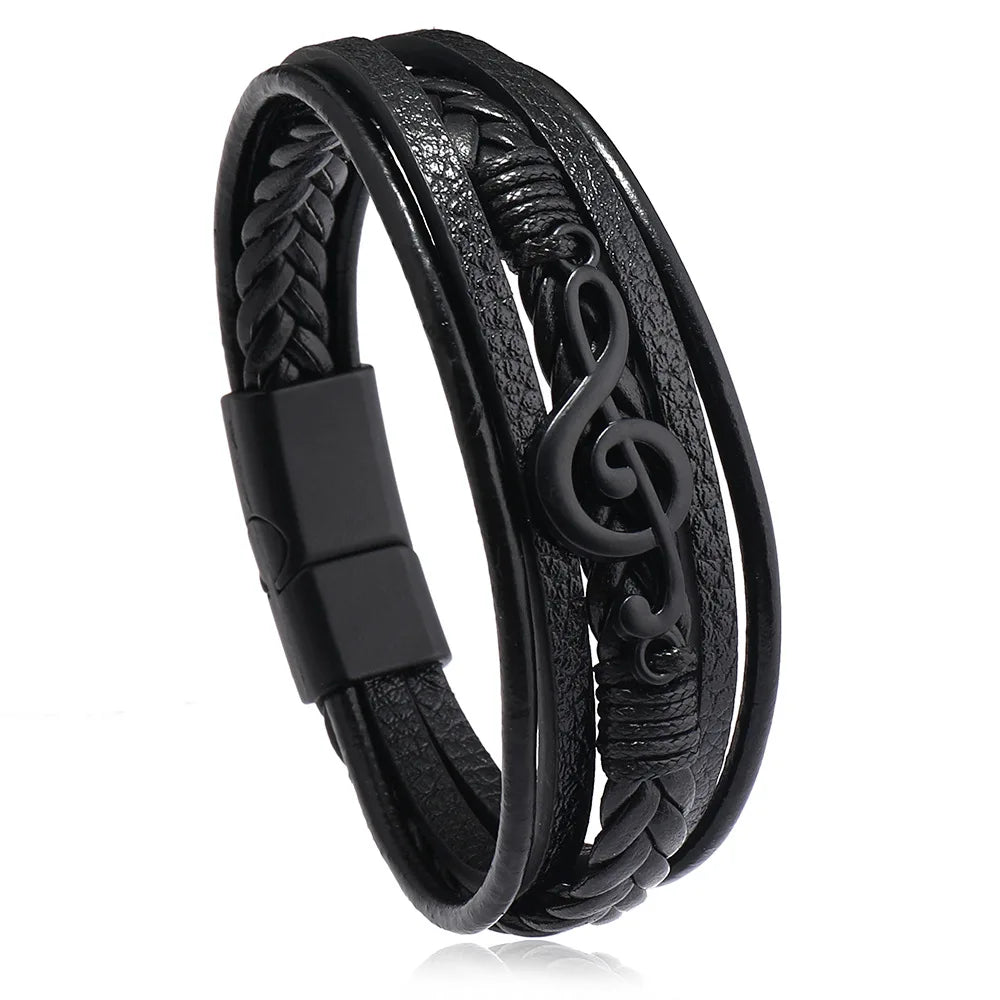 Symbole musical Bracelet en cuir pour homme