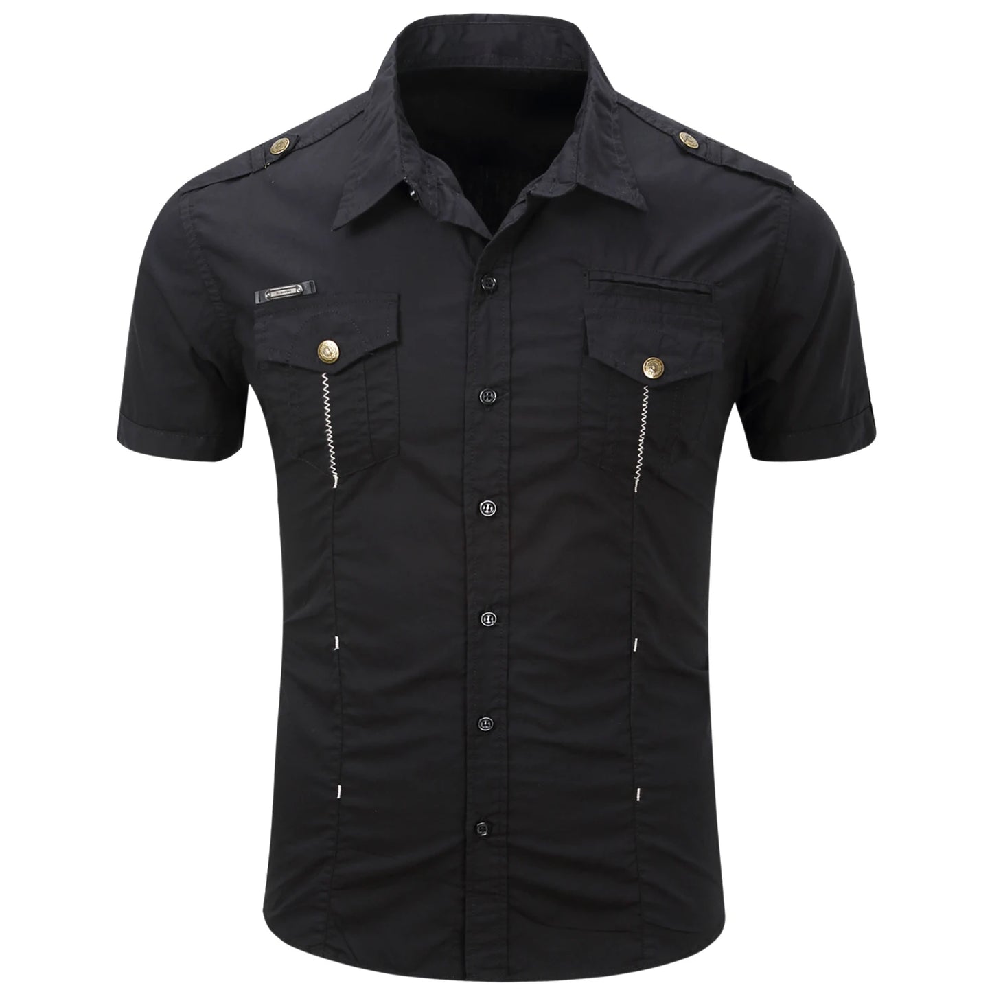 Chemise cargo en coton à manches courtes