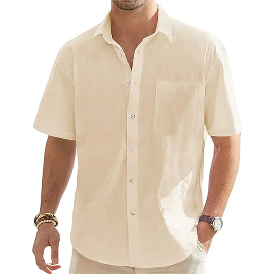 Chemise à manches courtes en coton et lin