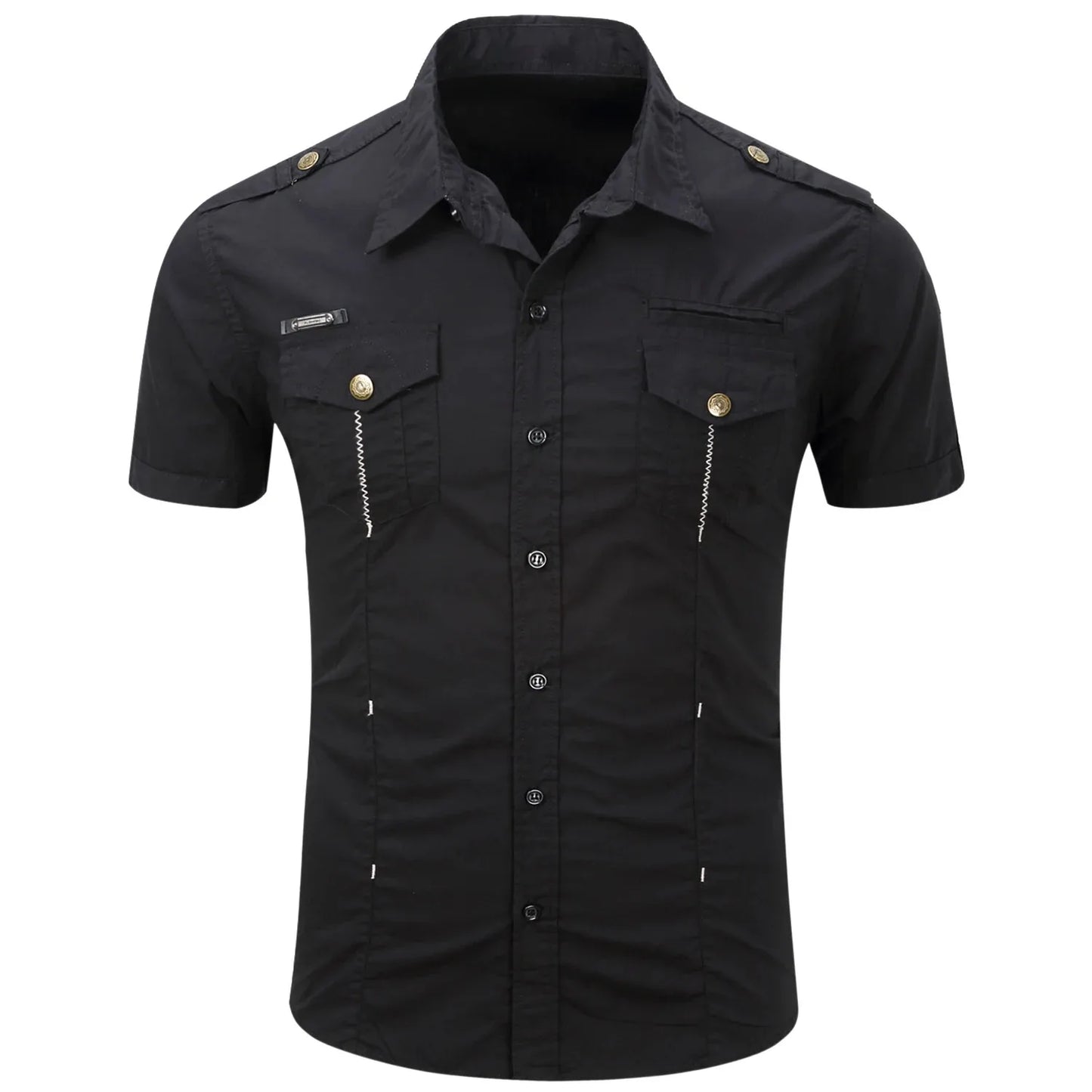 Chemise cargo en coton à manches courtes
