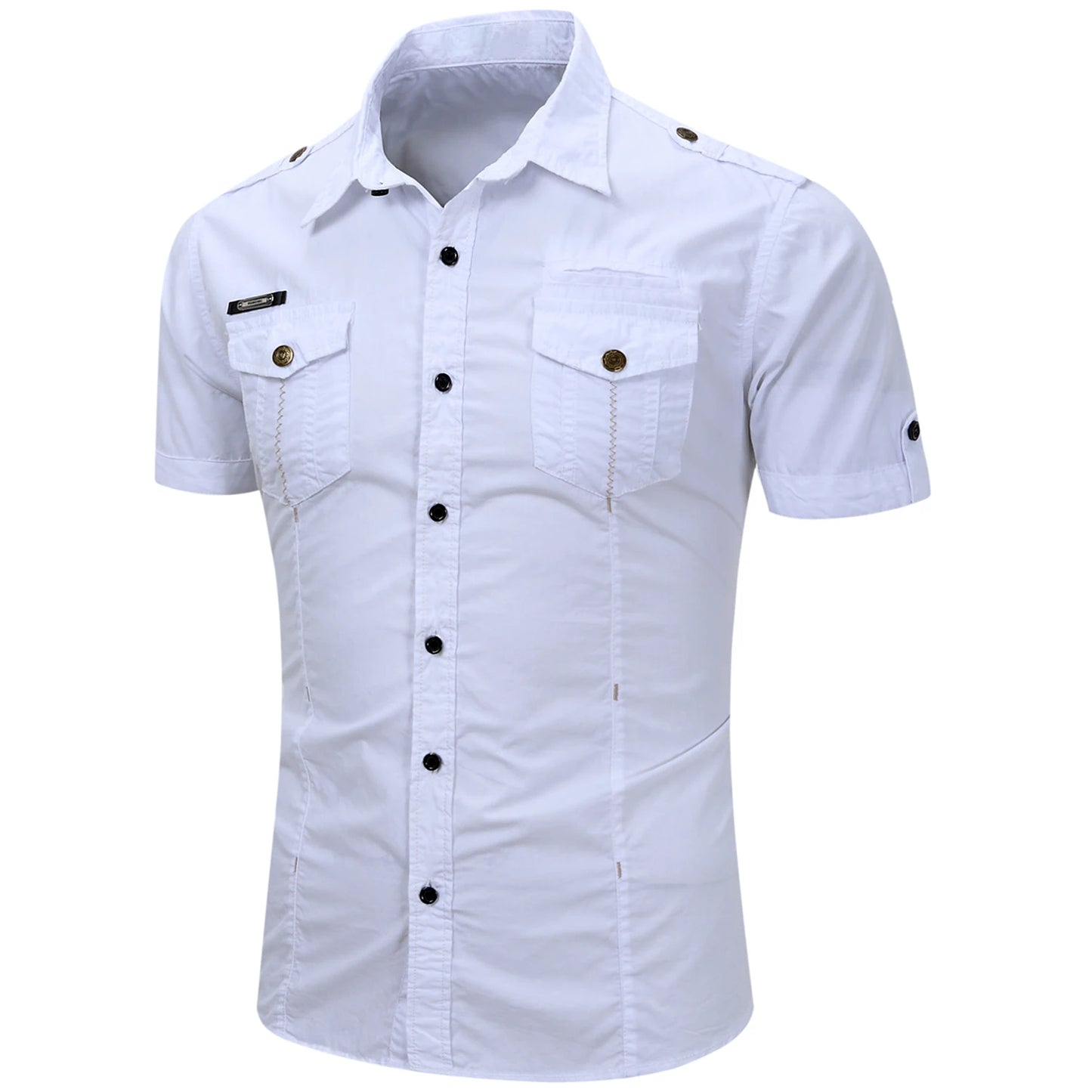 Chemise cargo en coton à manches courtes
