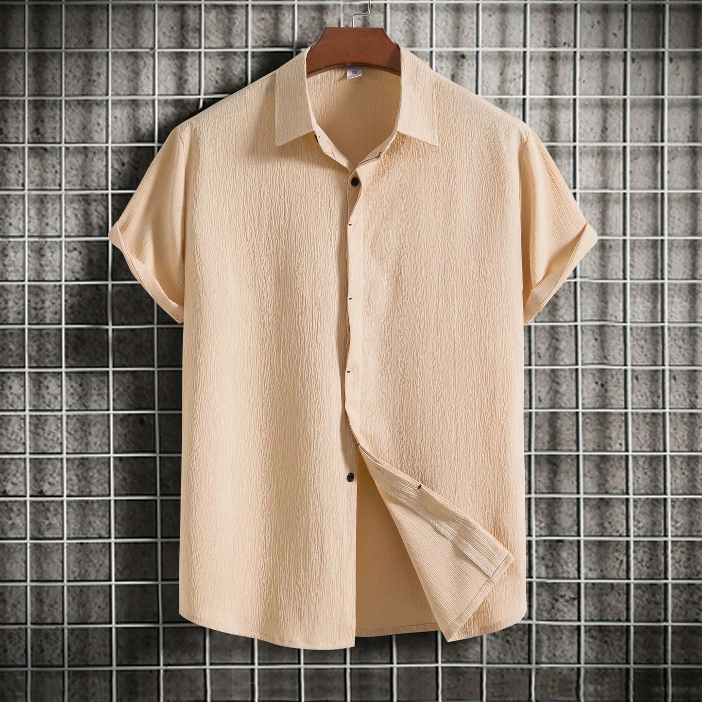 Chemise à manches courtes en coton et lin