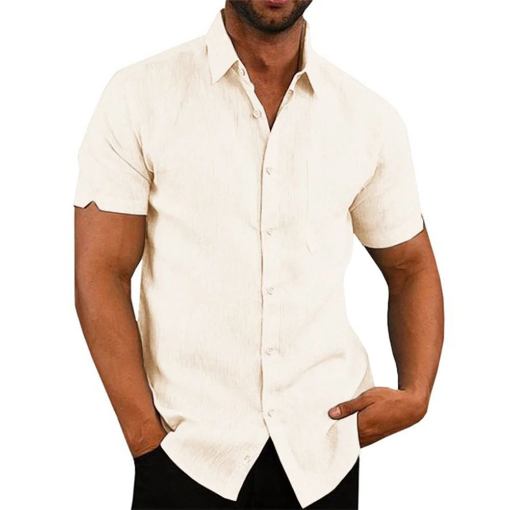 Chemise à manches courtes en coton et lin