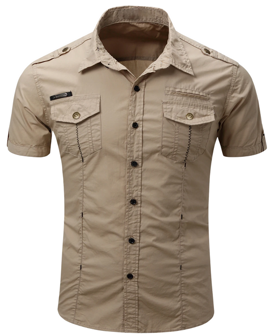 Chemise cargo en coton à manches courtes