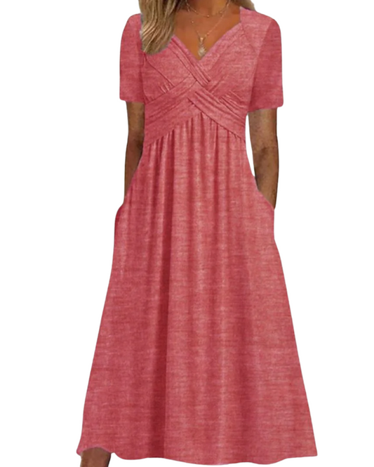 Robe à col en V avec protection du ventre