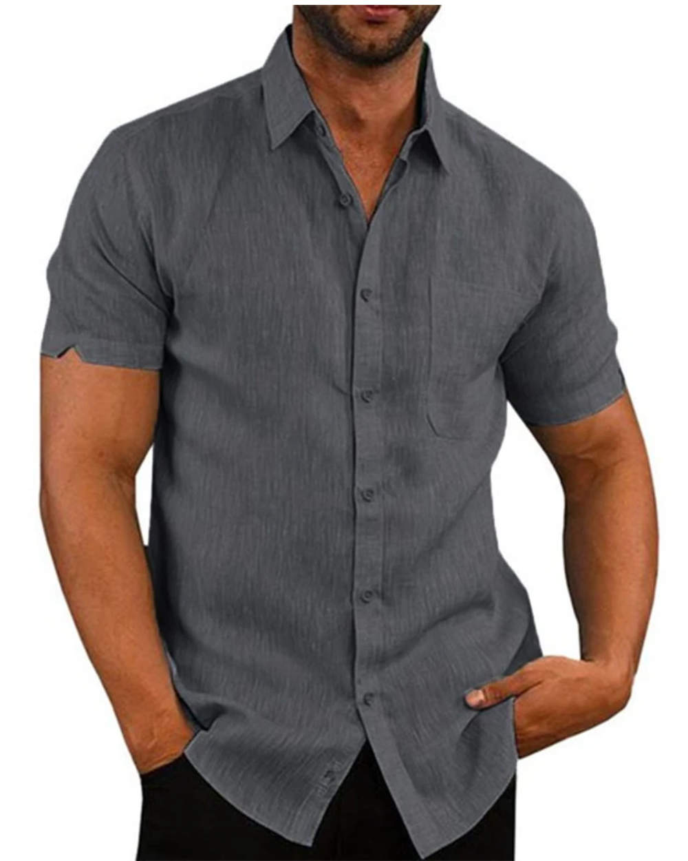Chemise à manches courtes en coton et lin