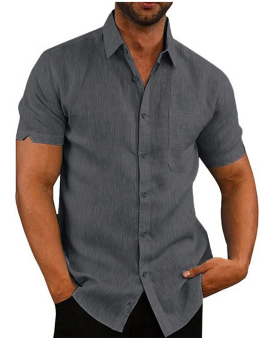 Chemise à manches courtes en coton et lin
