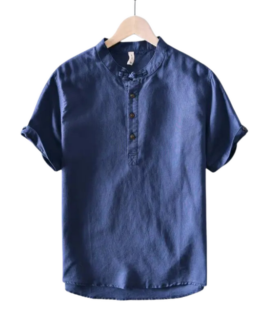 Chemise à manches courtes en coton et lin
