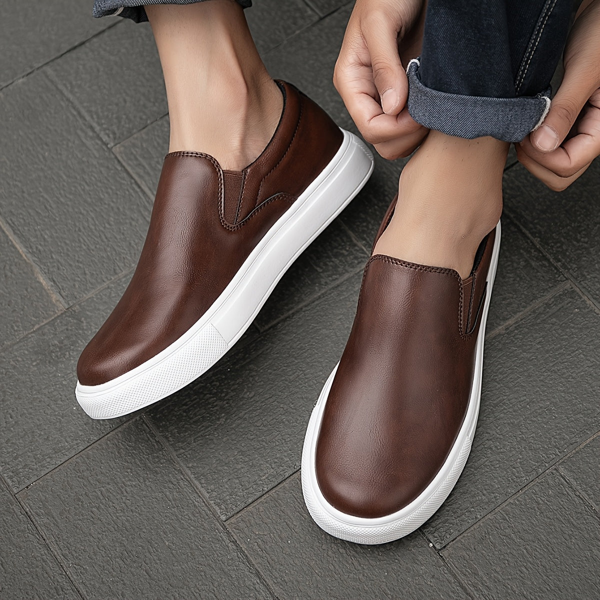 Chaussures décontractées en cuir à enfiler