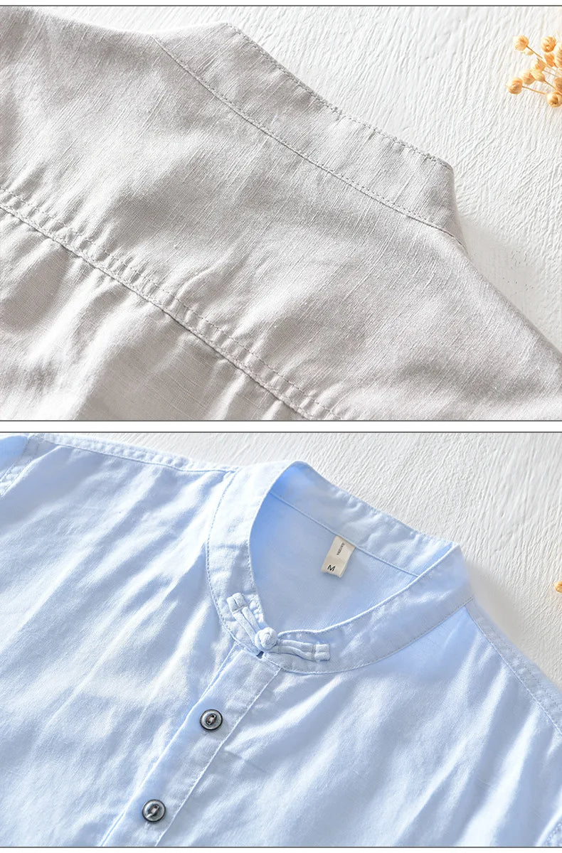 Chemise à manches courtes en coton et lin