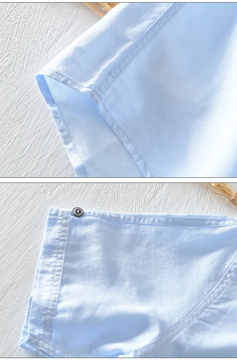 Chemise à manches courtes en coton et lin