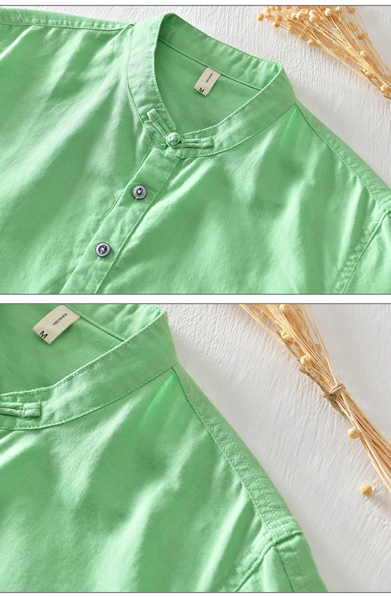 Chemise à manches courtes en coton et lin