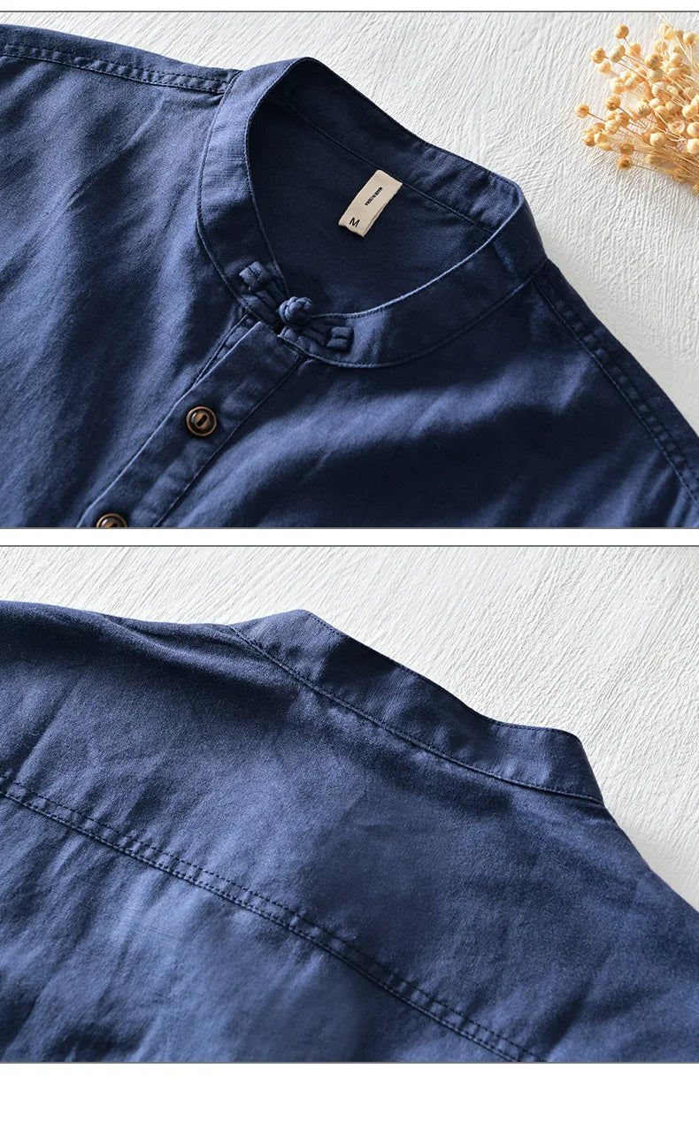 Chemise à manches courtes en coton et lin