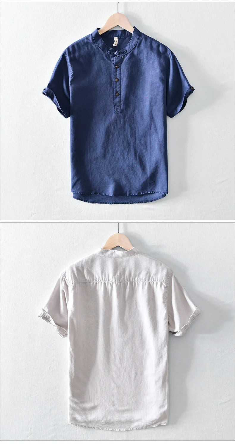Chemise à manches courtes en coton et lin