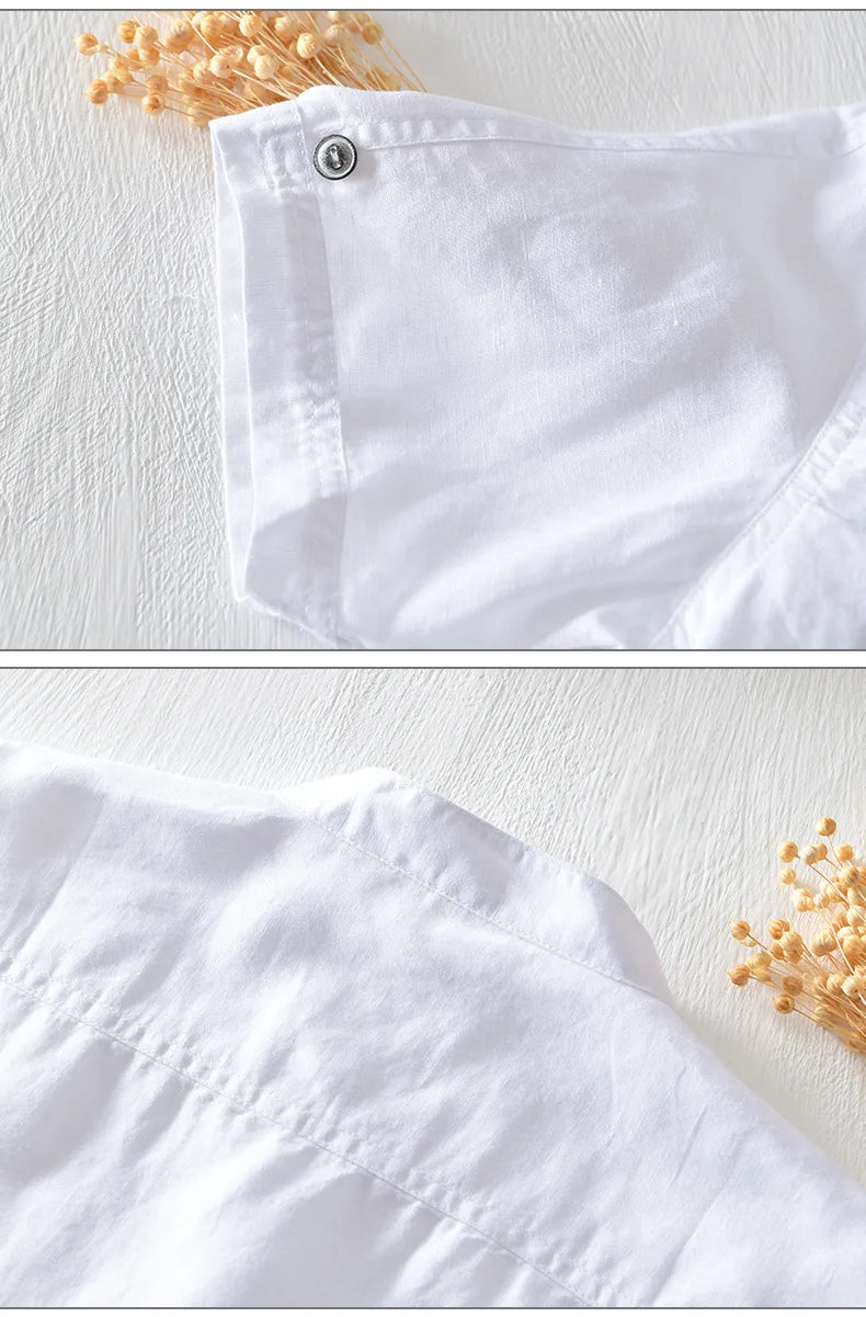Chemise à manches courtes en coton et lin