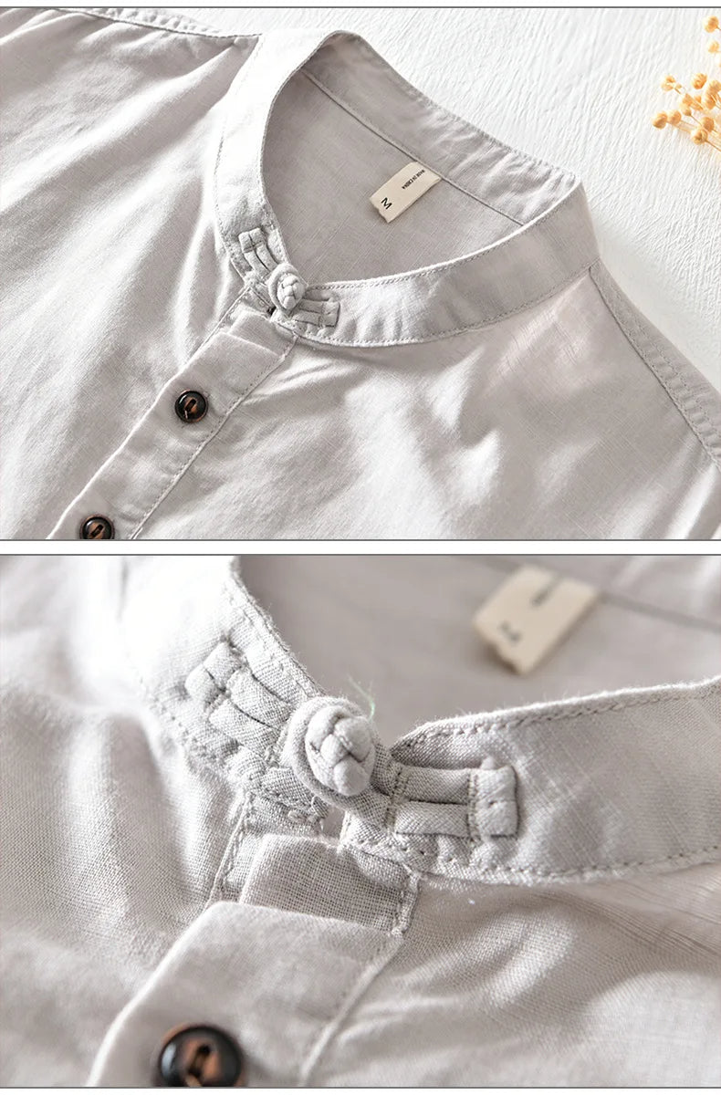 Chemise à manches courtes en coton et lin