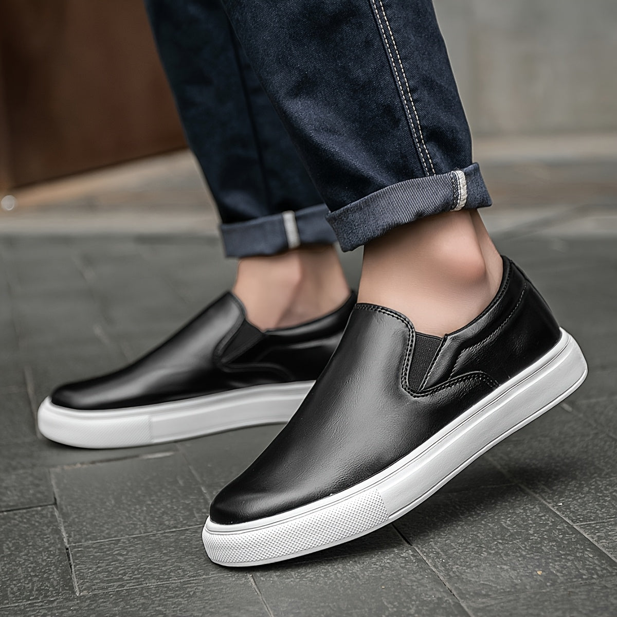 Chaussures décontractées en cuir à enfiler