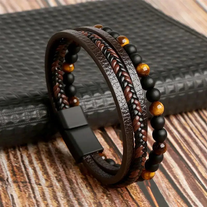 Bracelet élégant en cuir tressé pour homme